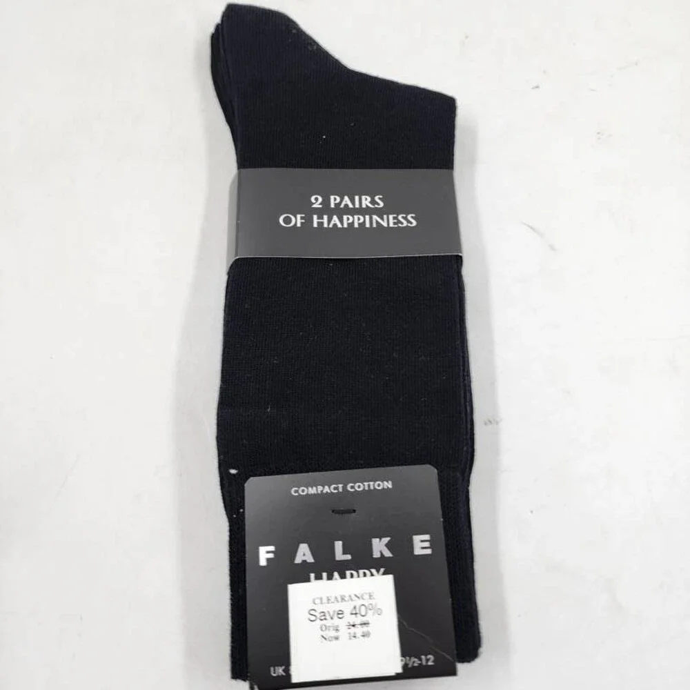 Falke 2 Pairs Happy Crew Socks Men's US 9.5-12/EU 43-46 Black Ribbed Cuff
